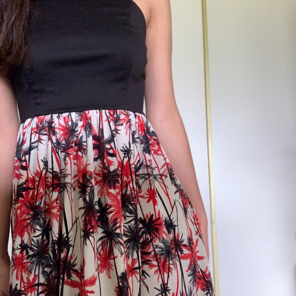 Black Cream & Red Palm Tree Dress